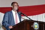 Prof Jonathan Moyo, Minister of Higher and Tertiary Education, Science and Technology Development, speaking at the official opening ceremony of the Research and Intellectual Outputs,- Science, Engineering and Technology Expo, (RIOSET) 2015 at NUST.